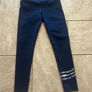 Navy Blue Leggings with Silver Stripes
